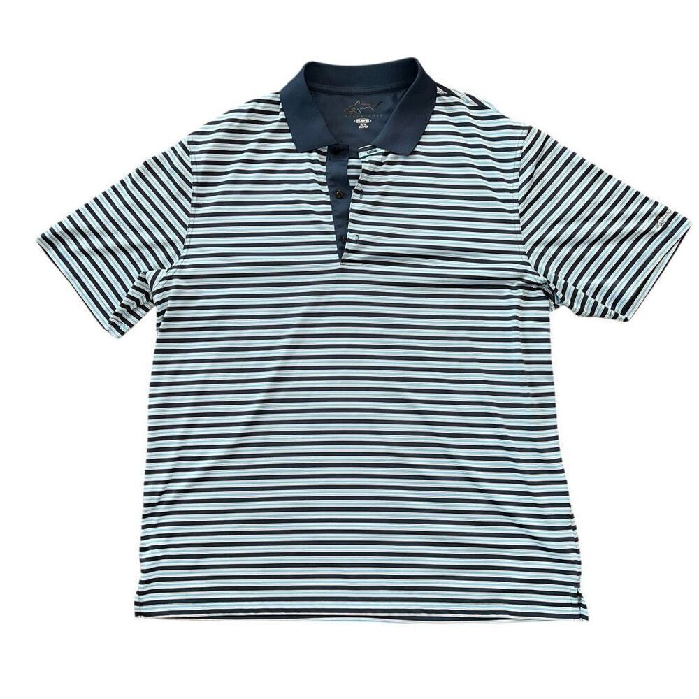 GREG NORMAN Play Dry Blue Striped Polo Shirt Size XL